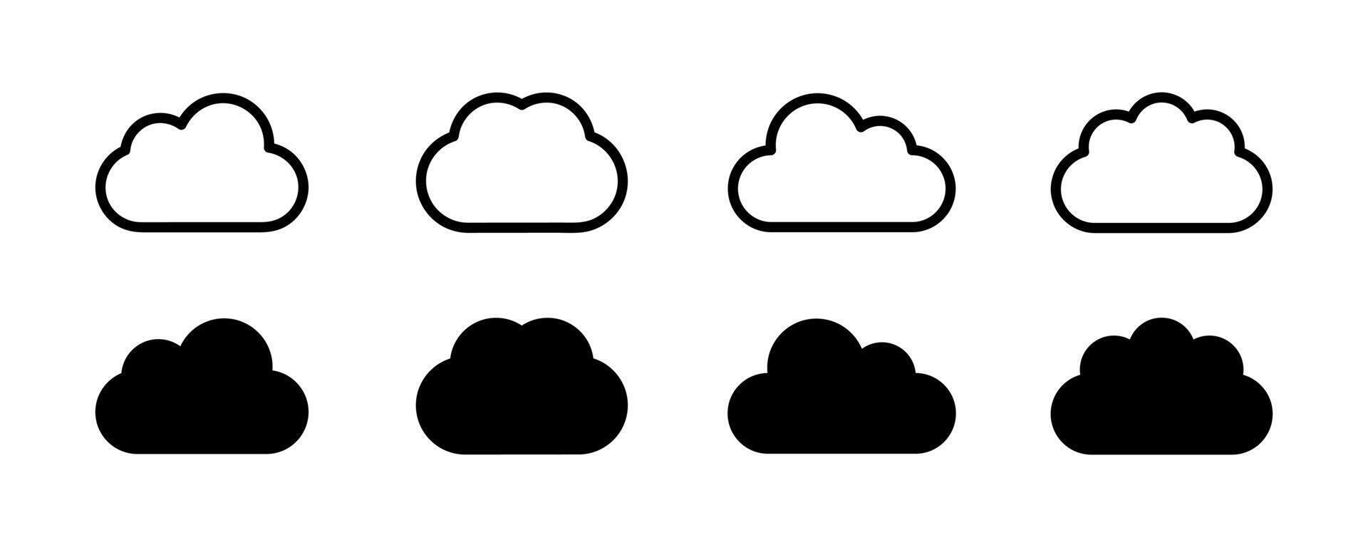 Cloud icon. Cloud weather sign collection. Cloud computing icon. Nature cloud bubble elements. Abstract cloud outline and filled sign. Cloud symbol vector