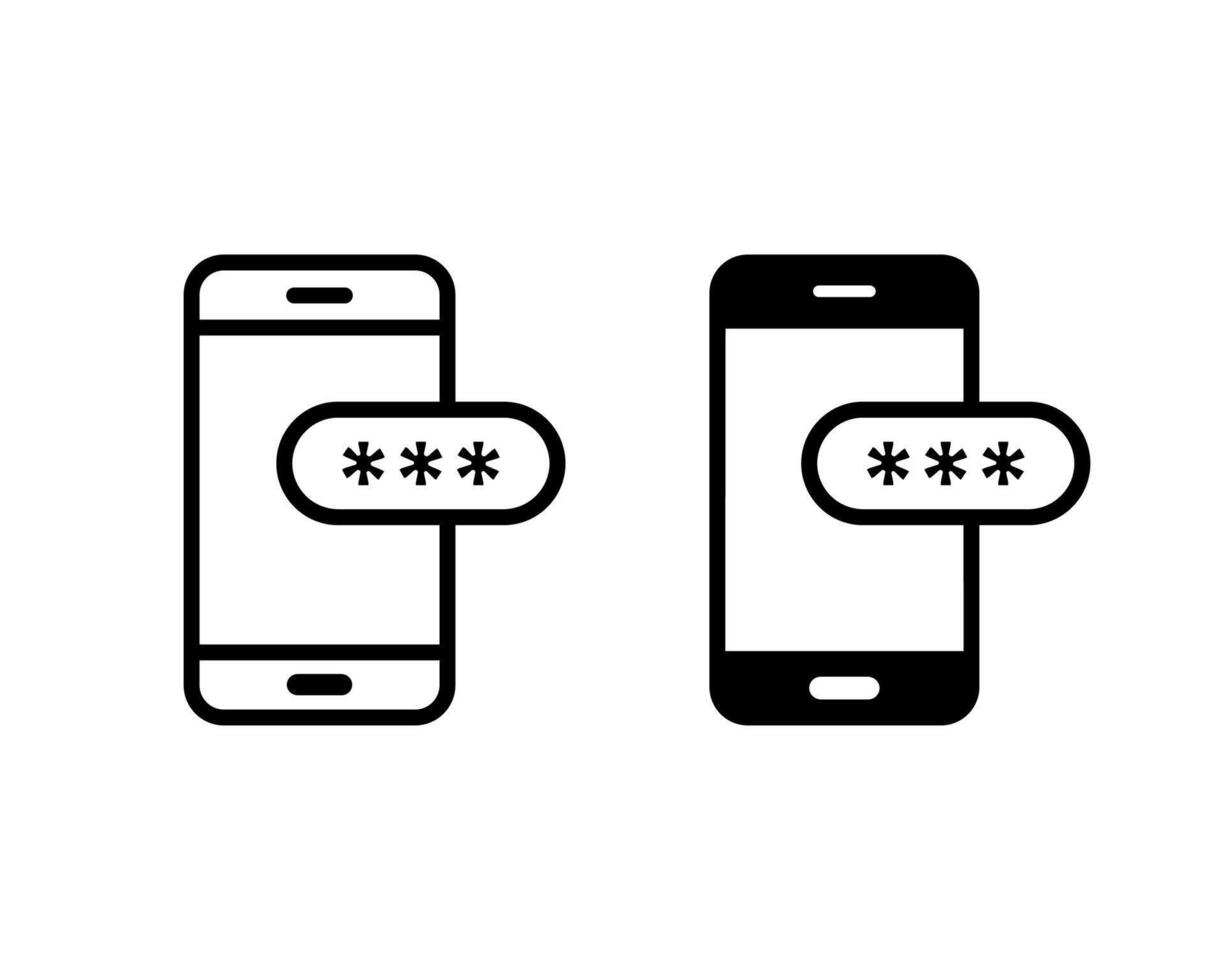 Otp sms password outlined and solid icon. Otp glyph and line icon. Otp sms password icon set vector