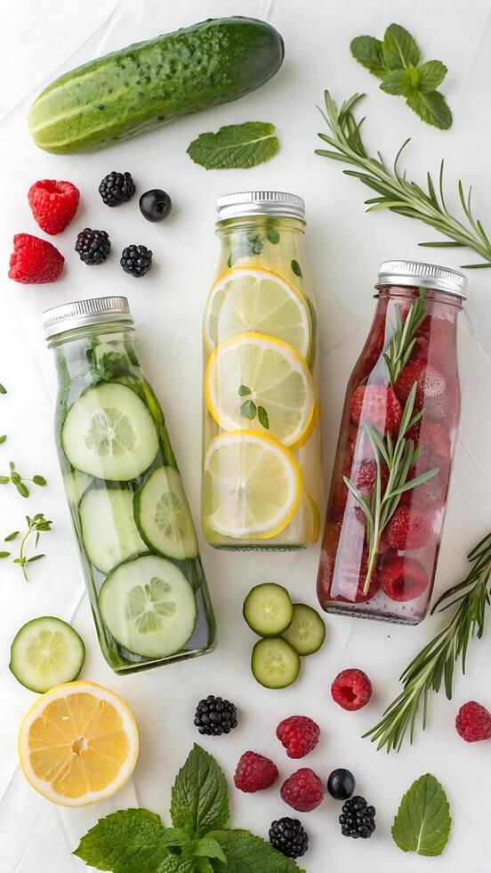 cocktail. Refreshing healthy summer detox drinks made with natural ingredients fresh cucumber, fragrant lemon photo