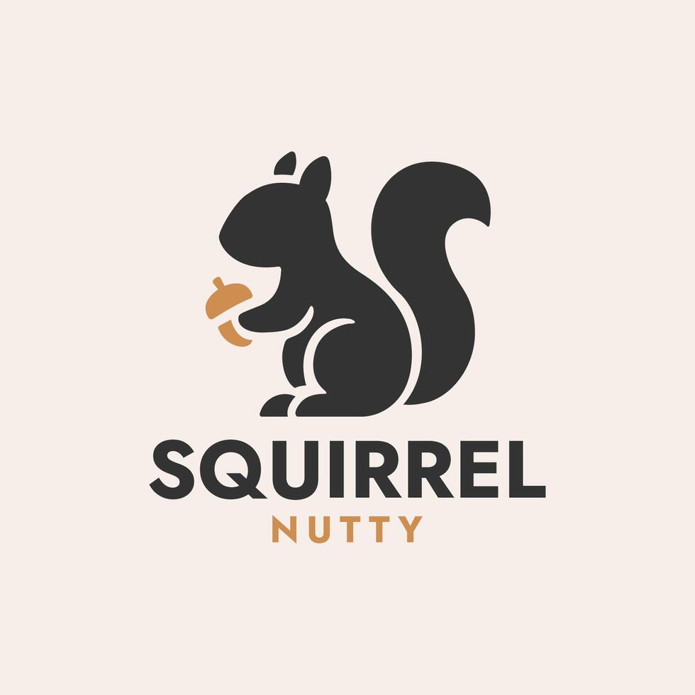 A playful and cute logo design featuring a squirrel holding an acorn, symbolizing nature, food, and fun. Perfect for businesses related to pets, snacks, or wildlife conservation. vector