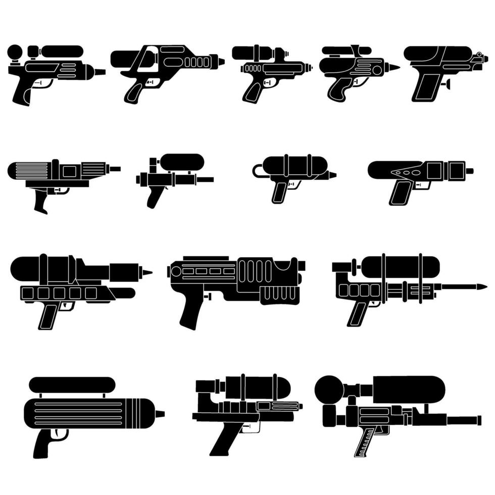 Paintball gun icons set. Simple illustration of 16 paintball gun icons for web vector