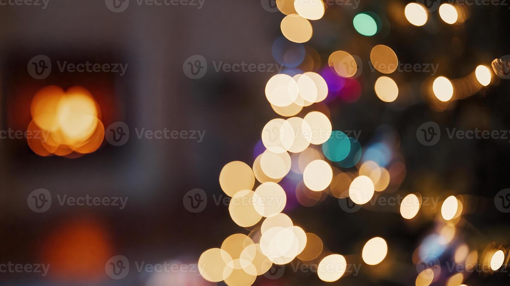 A blurry image of a christmas tree with lights photo