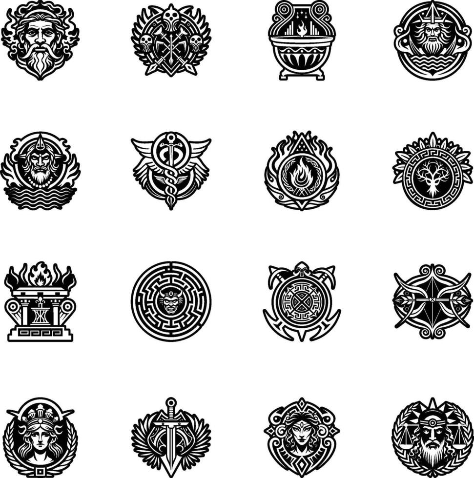 A set of black and white emblems on a white background vector