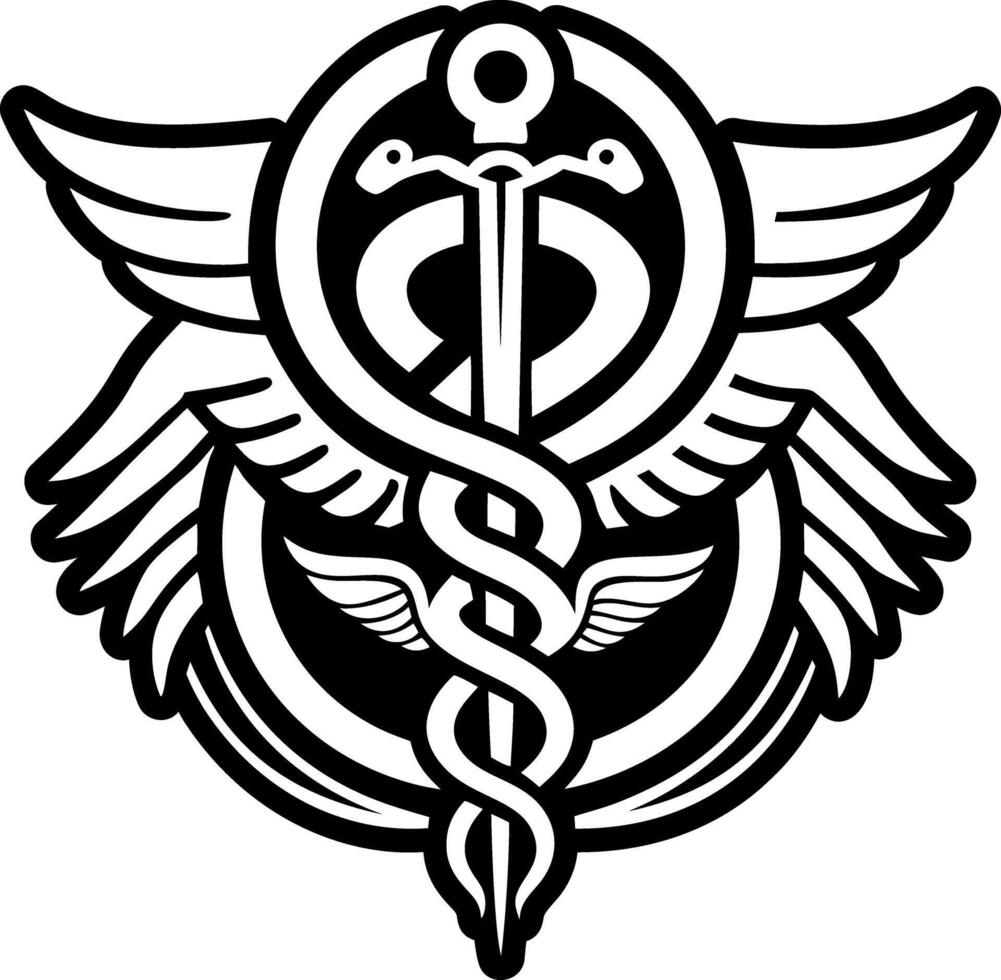 A glyph style icon showing winged staff vector