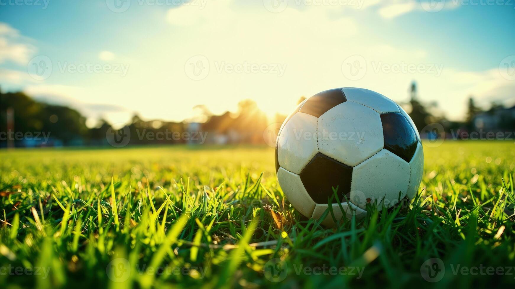Soccer ball on grass in the sun photo