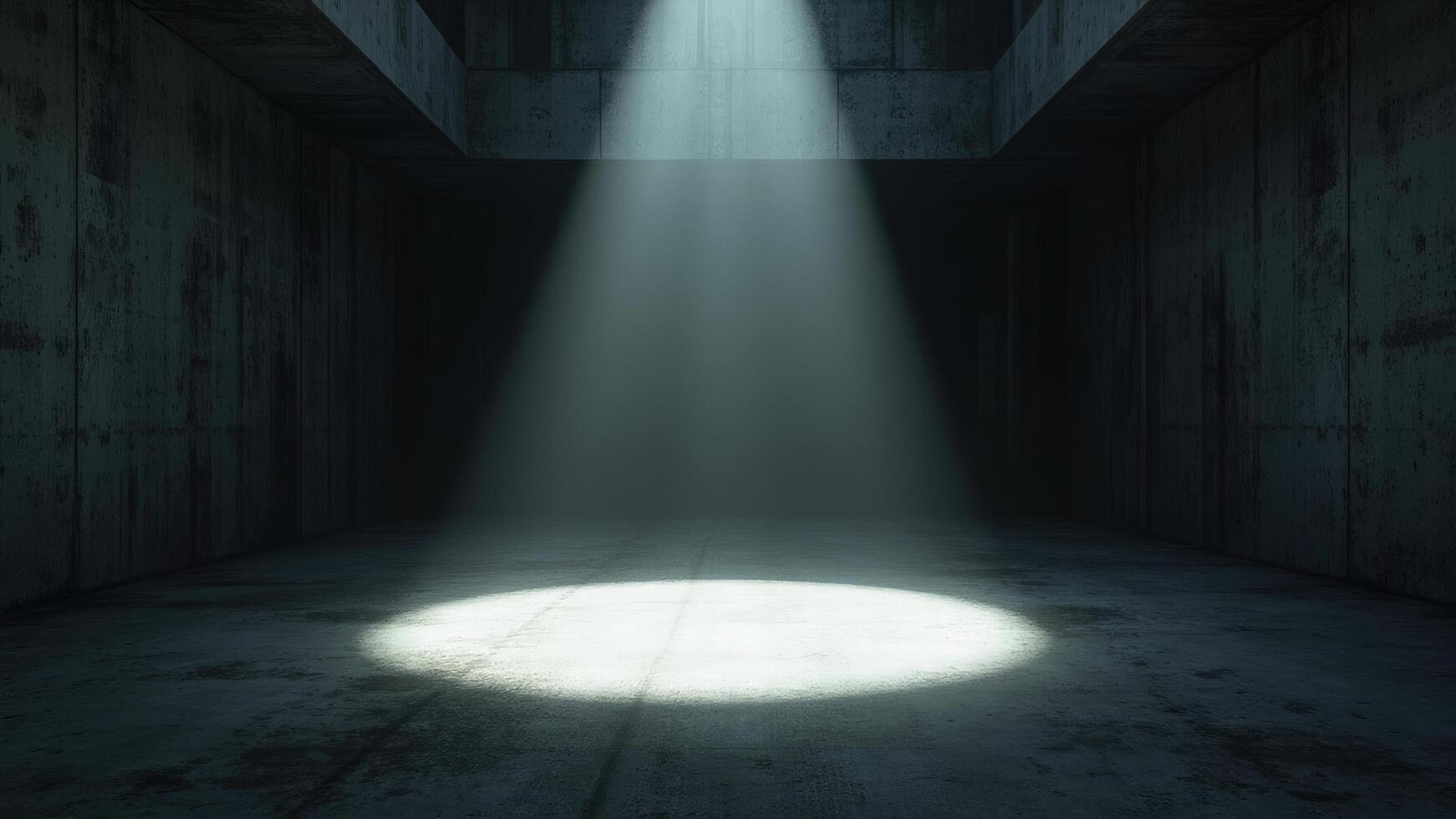 A dark room with a light shining through the door photo