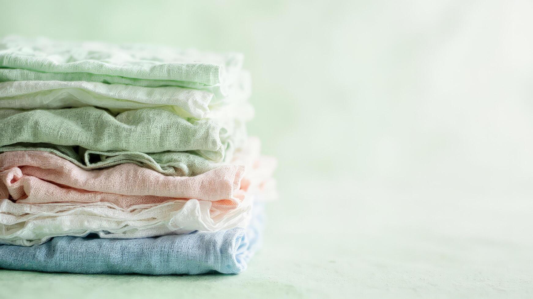 A stack of folded cloths on a green background photo