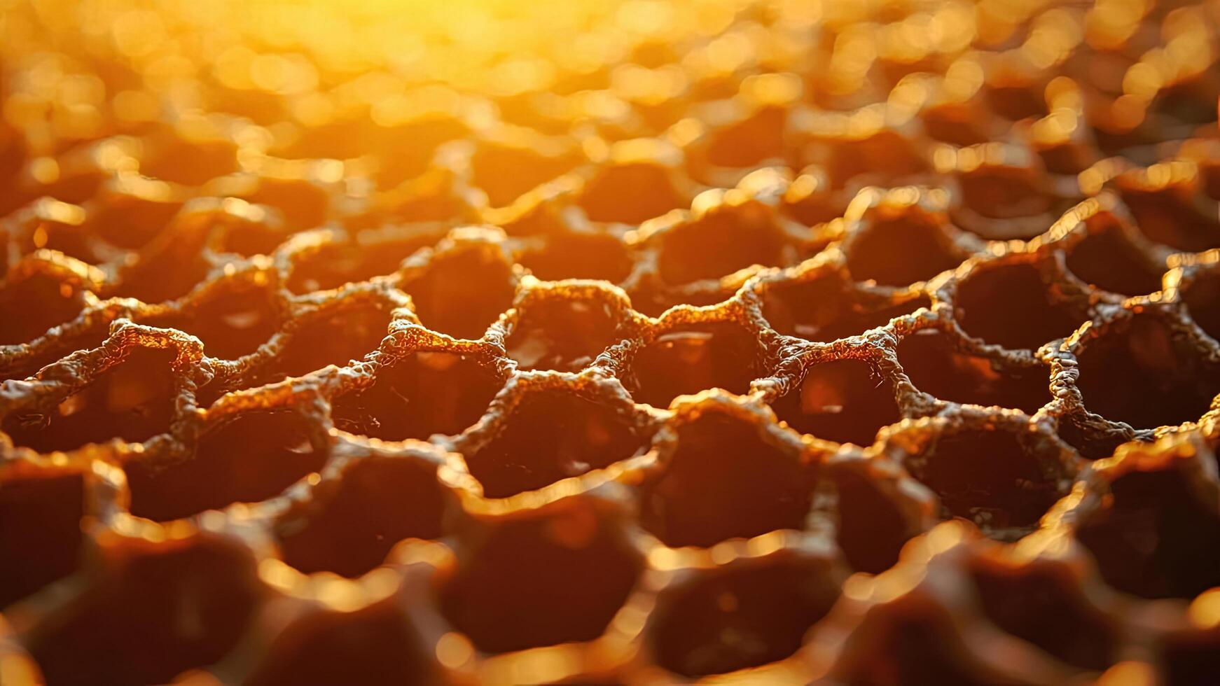 Close up of honeycomb with the sun shining through photo