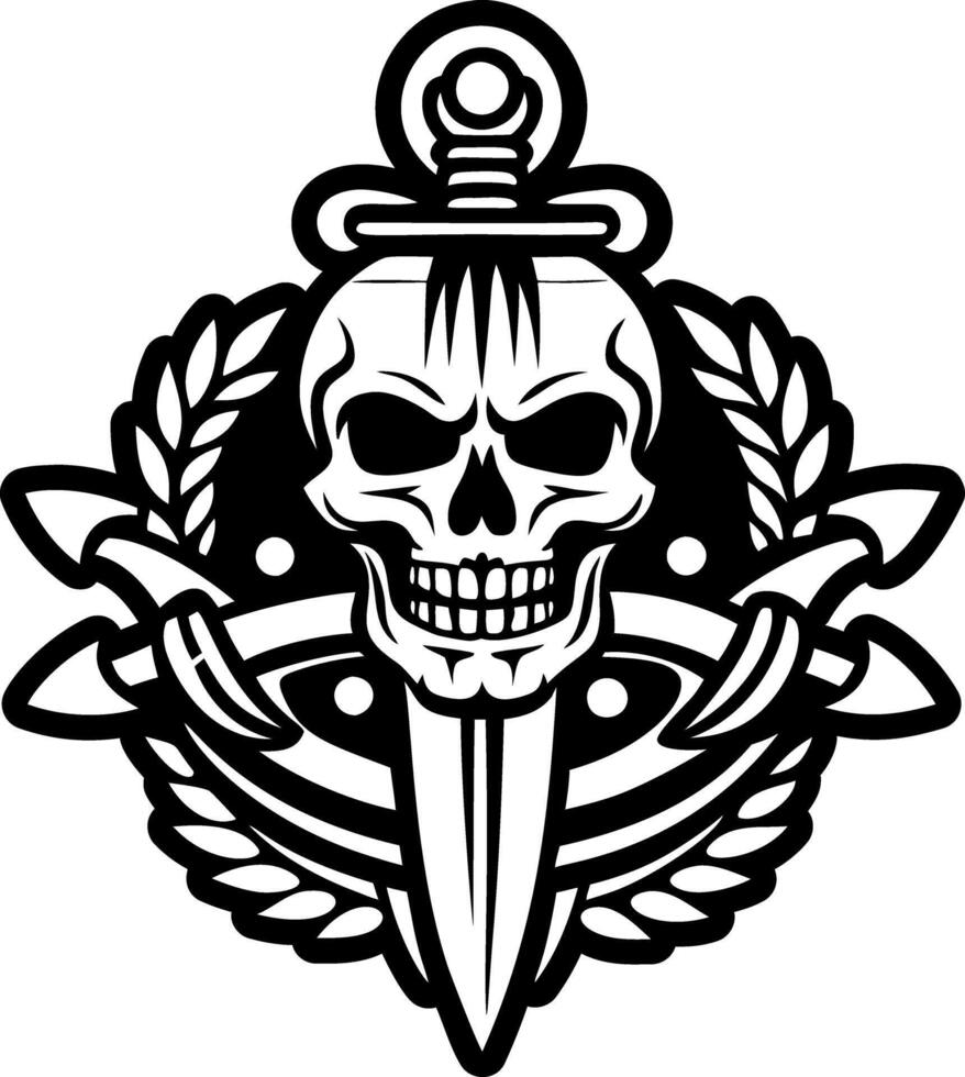 A filled style icon of skull dagger tattoo vector