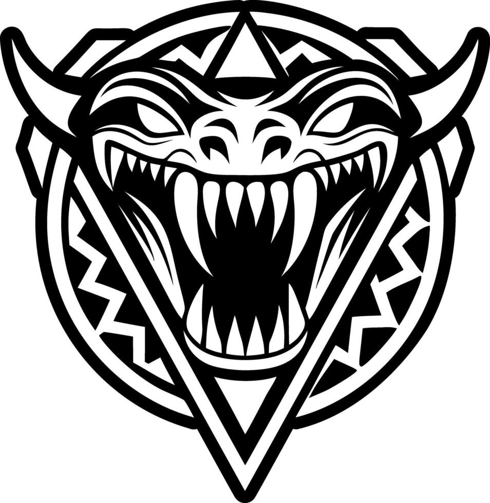 A black and white logo of a dragon head vector