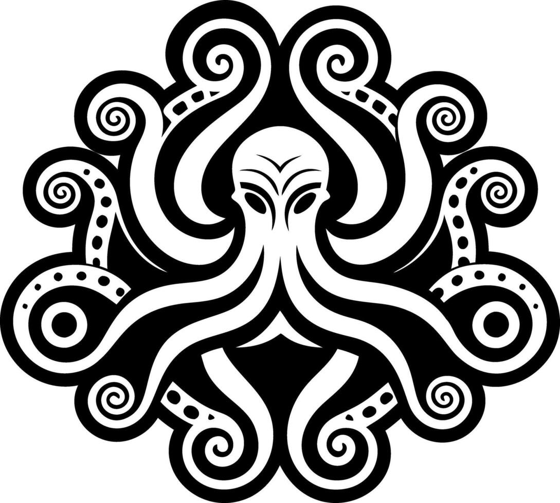 A solid style icon showing octopus tentacles tattoo art vector