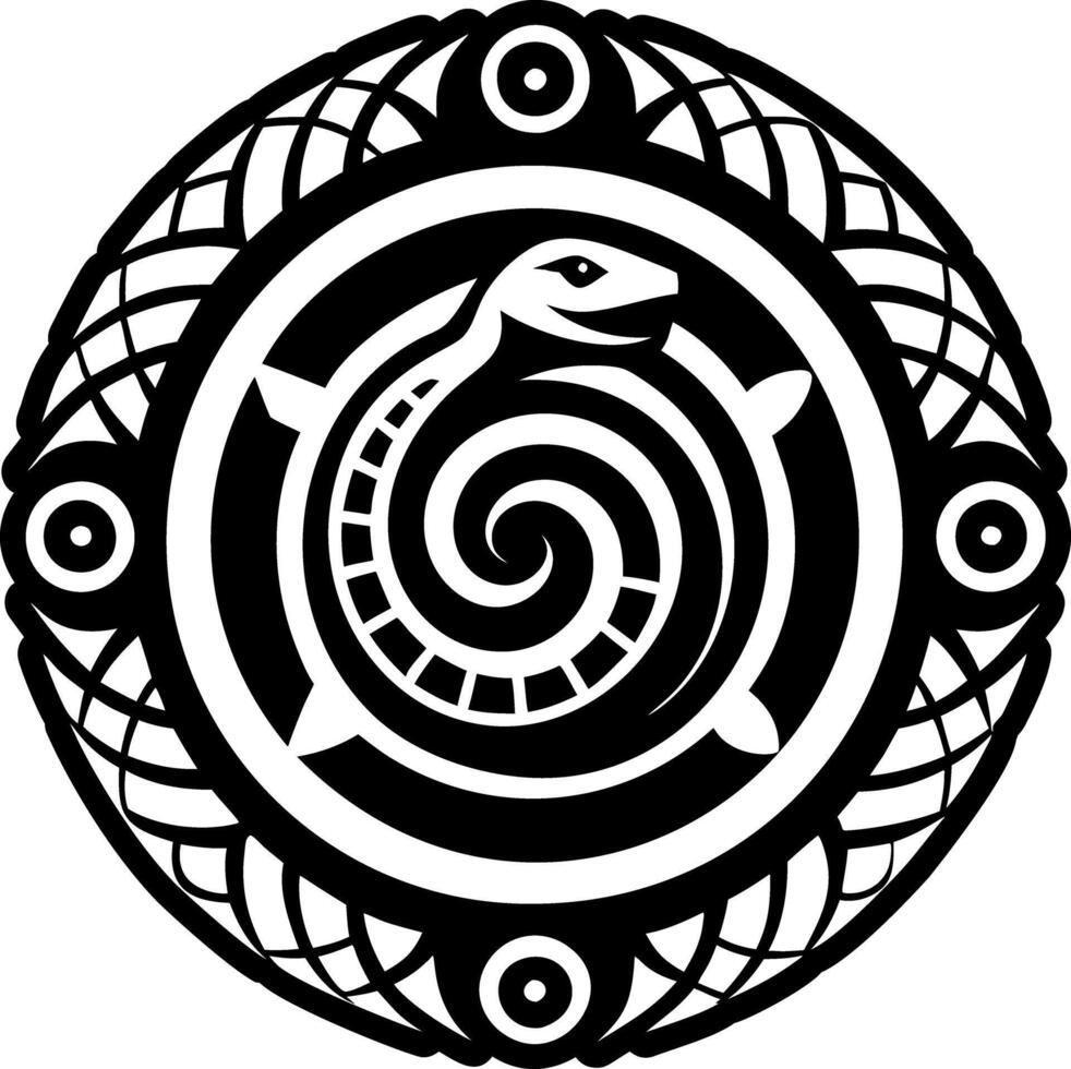 A black and white tribal design with a snake in the center vector