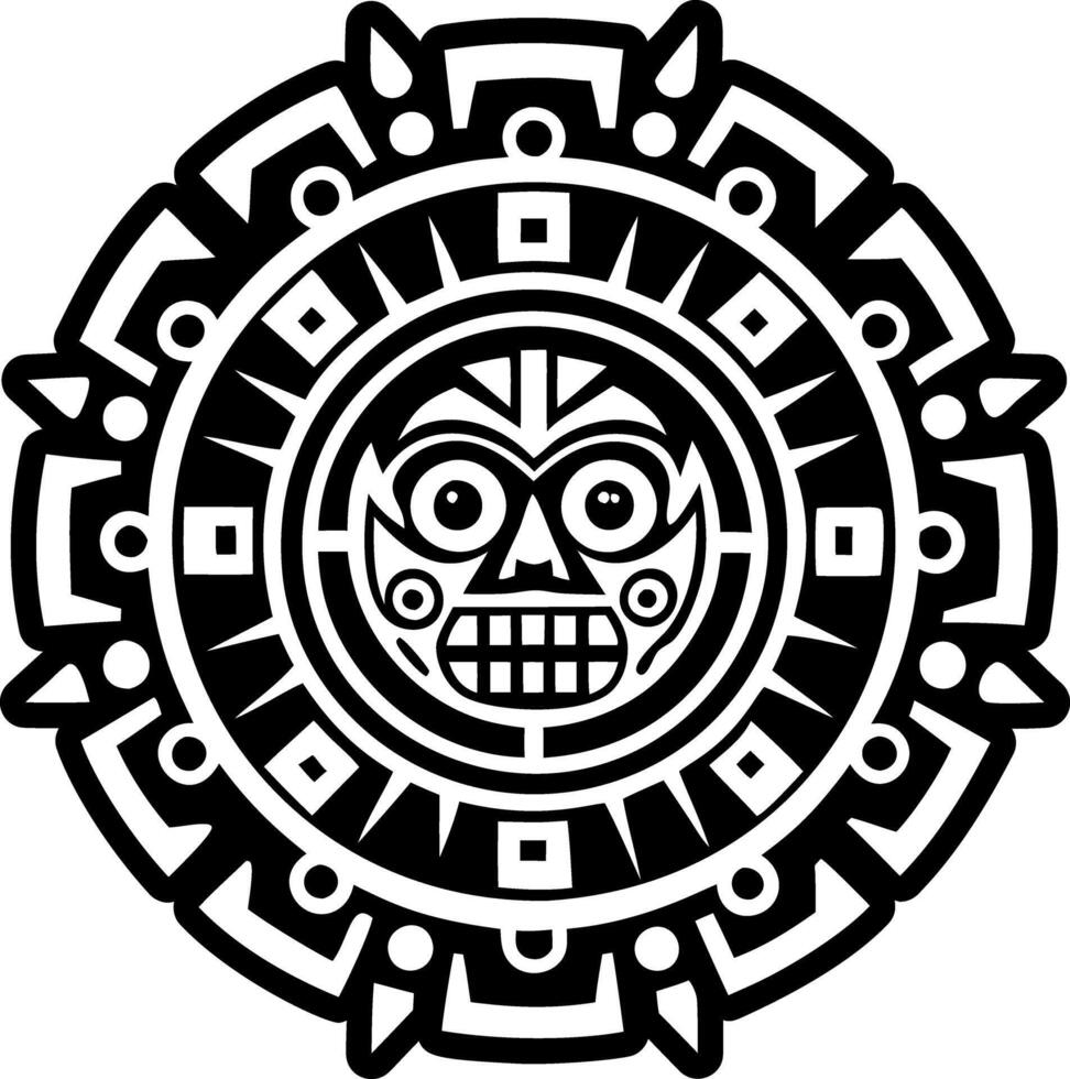The aztec sun in a circle with a black and white design vector