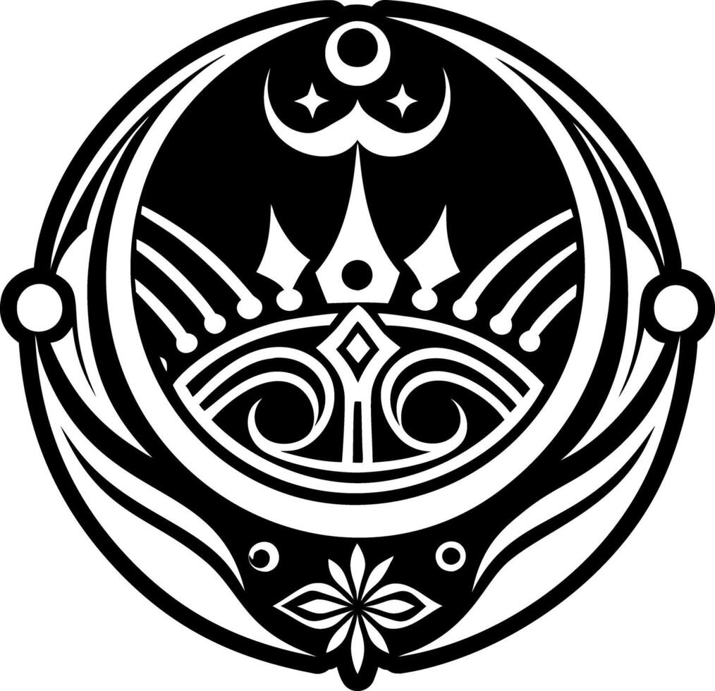 The crescent moon and crescent star in a circle vector