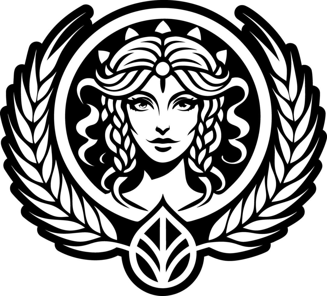 The greek goddess medusa is depicted in a black and white logo vector