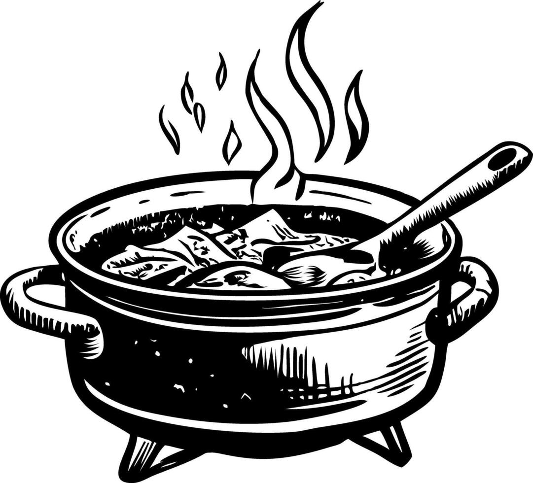 Soup pot illustration in vintage style vector