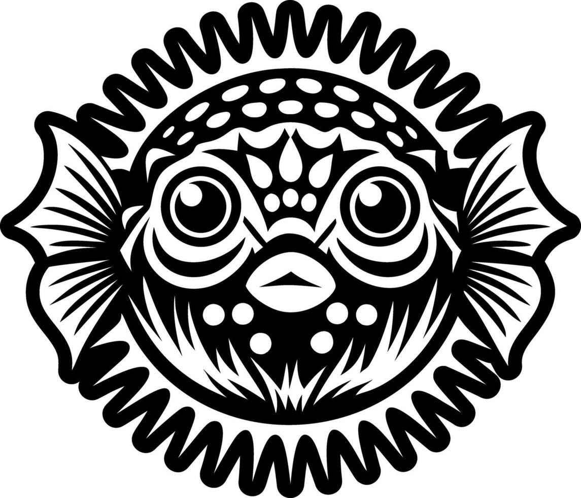 A solid style icon of pufferfish tattoo vector
