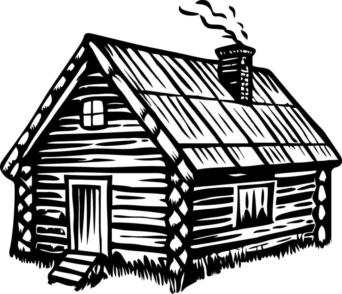 Log cabin illustration in vintage style vector
