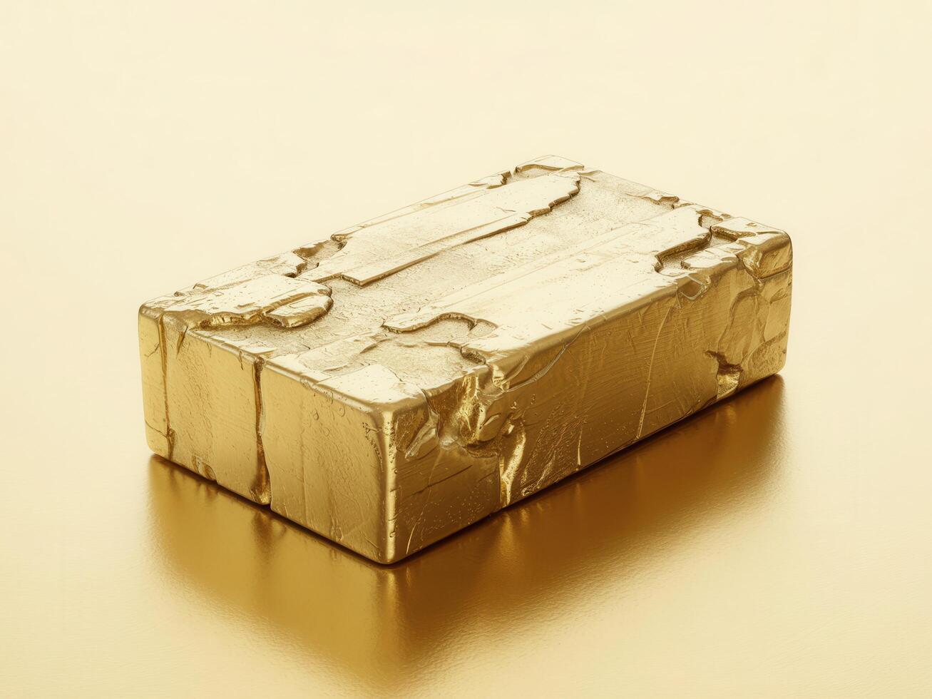 Golden Brick Rests Elegantly on a Light Gold Background Showcasing Its Unique Texture and Shine photo