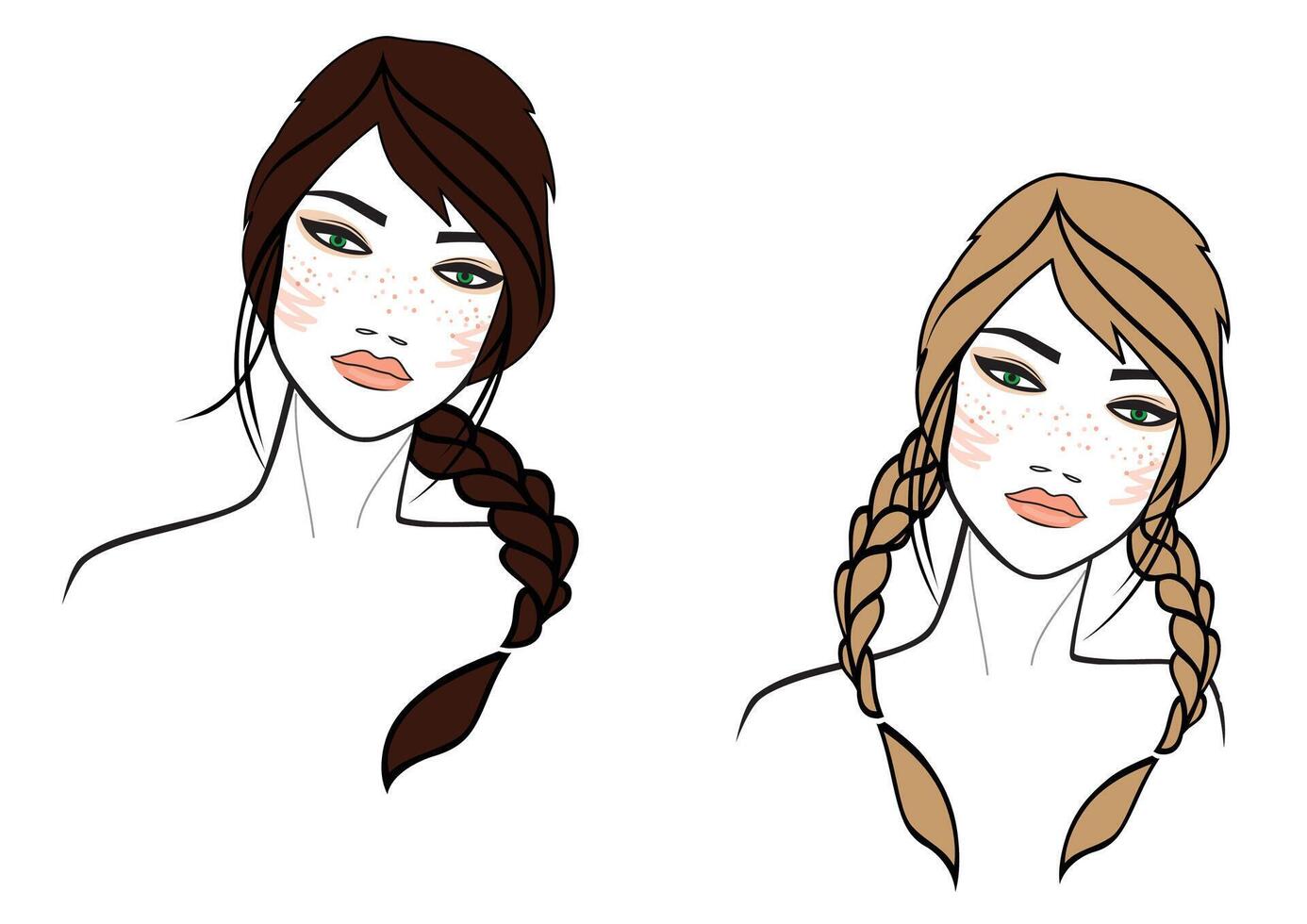 Colored illustration of women face on white background vector