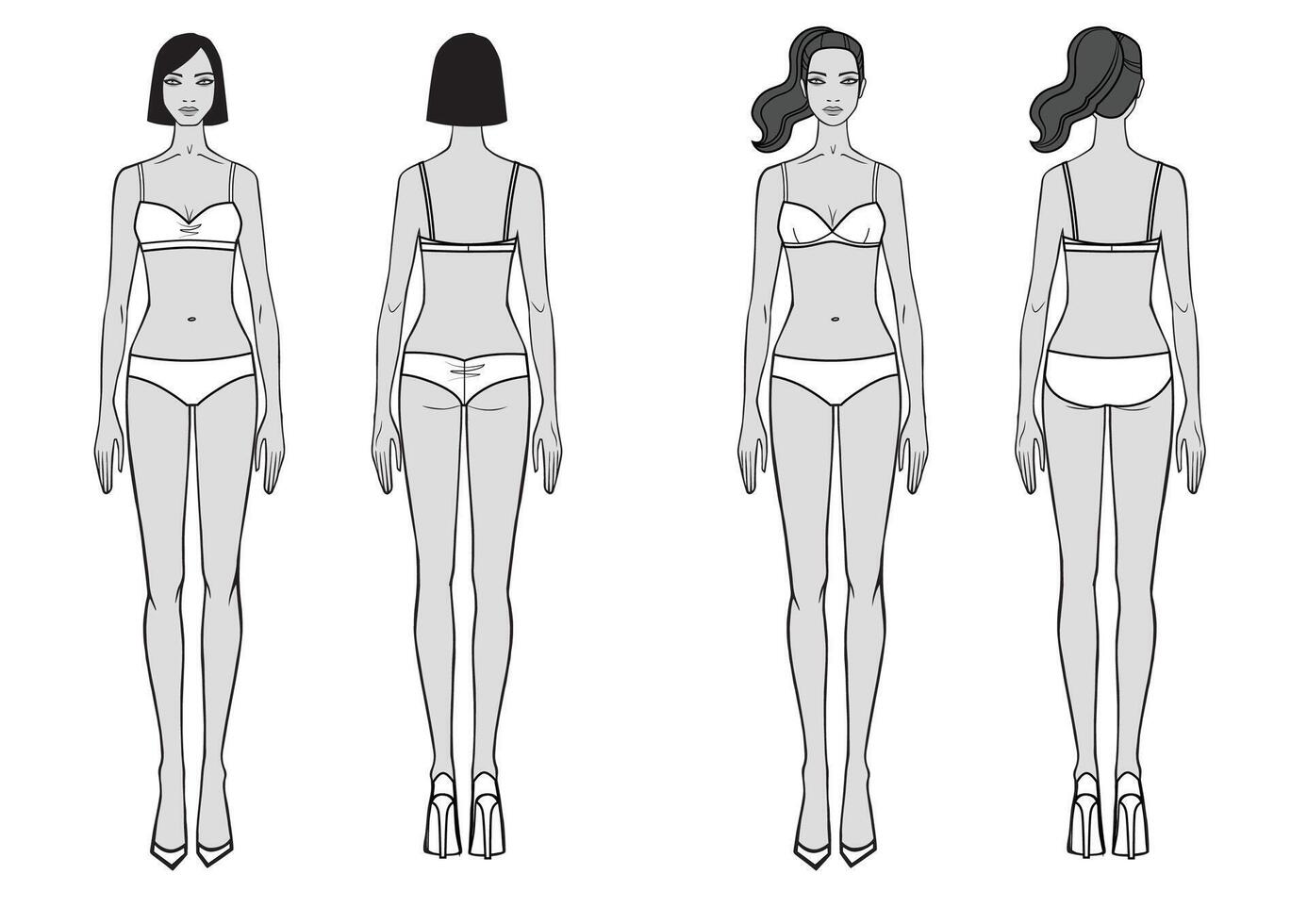girl fashion figure, standing woman in swimsuit. vector
