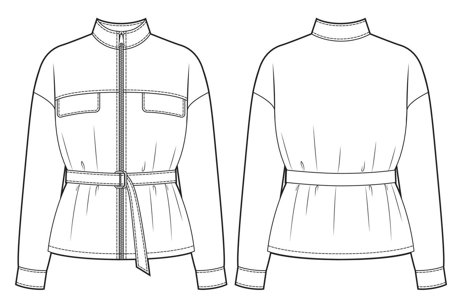 Short women jacket with a belt on the waistline vector