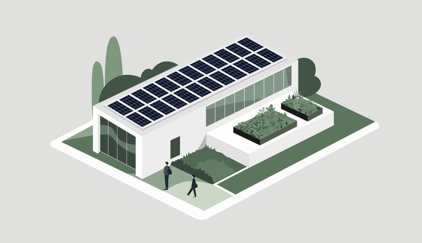 Minimalist big house with solar panels. Illustration of eco friendly sustainable modern house in a flat style. vector