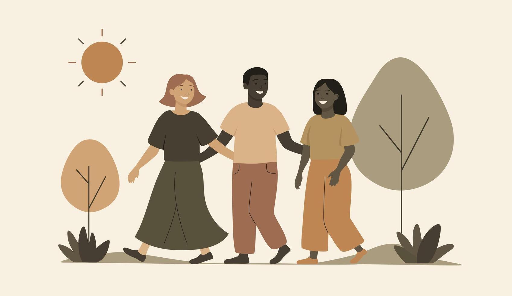 Happy friends. Flat illustration of people with different skin colors. African Americans. vector