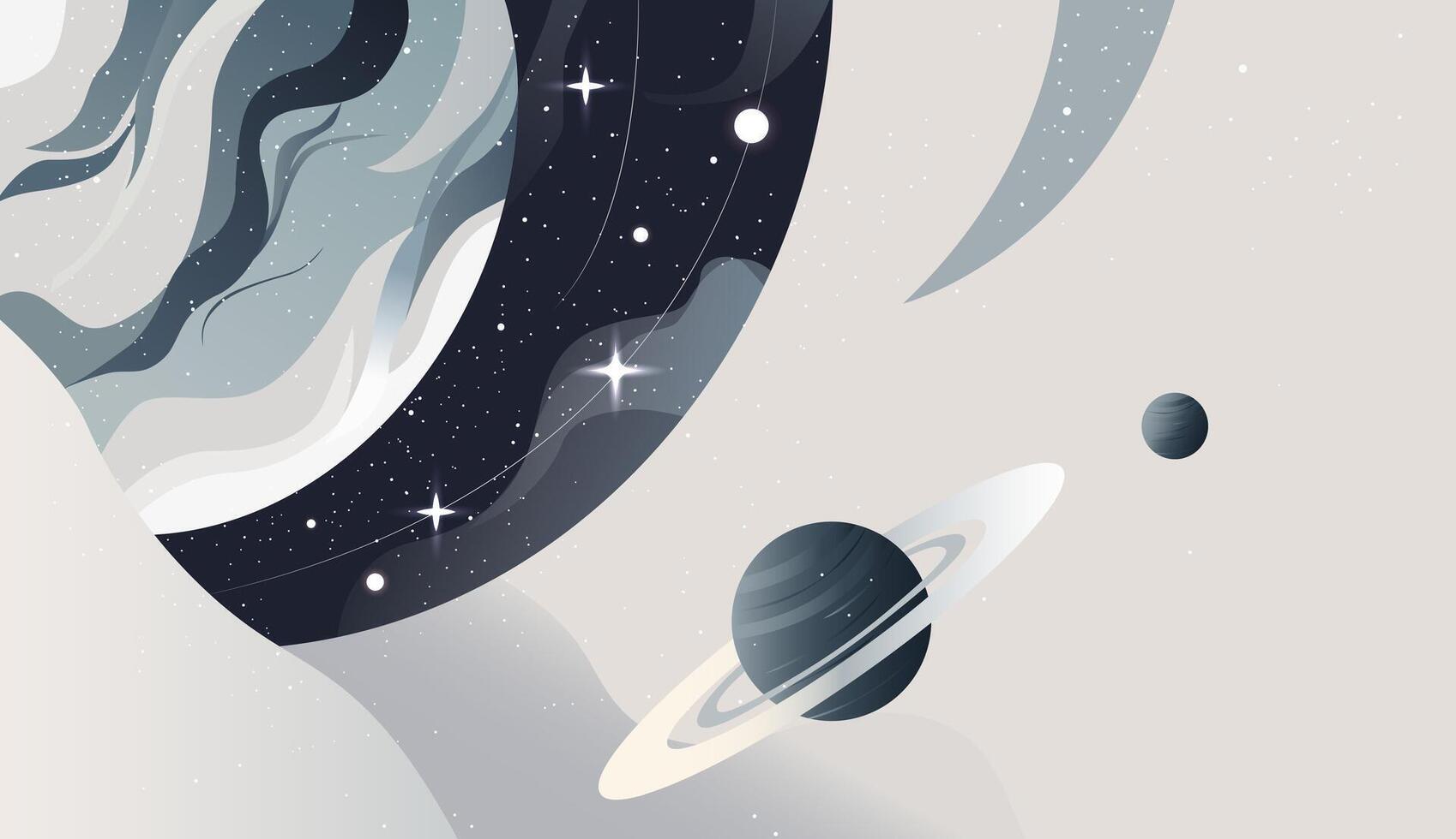 Space scene in a flat style. Futuristic space background with planets. Fantastic universe vector