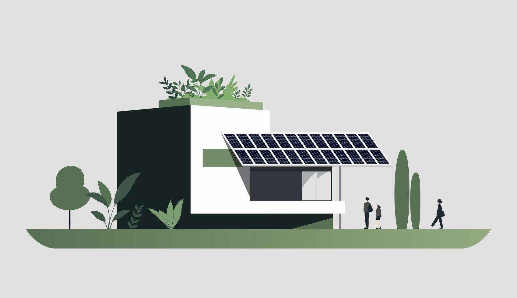 Illustration of eco friendly sustainable modern house in a flat style. Minimalistic house with solar panels vector