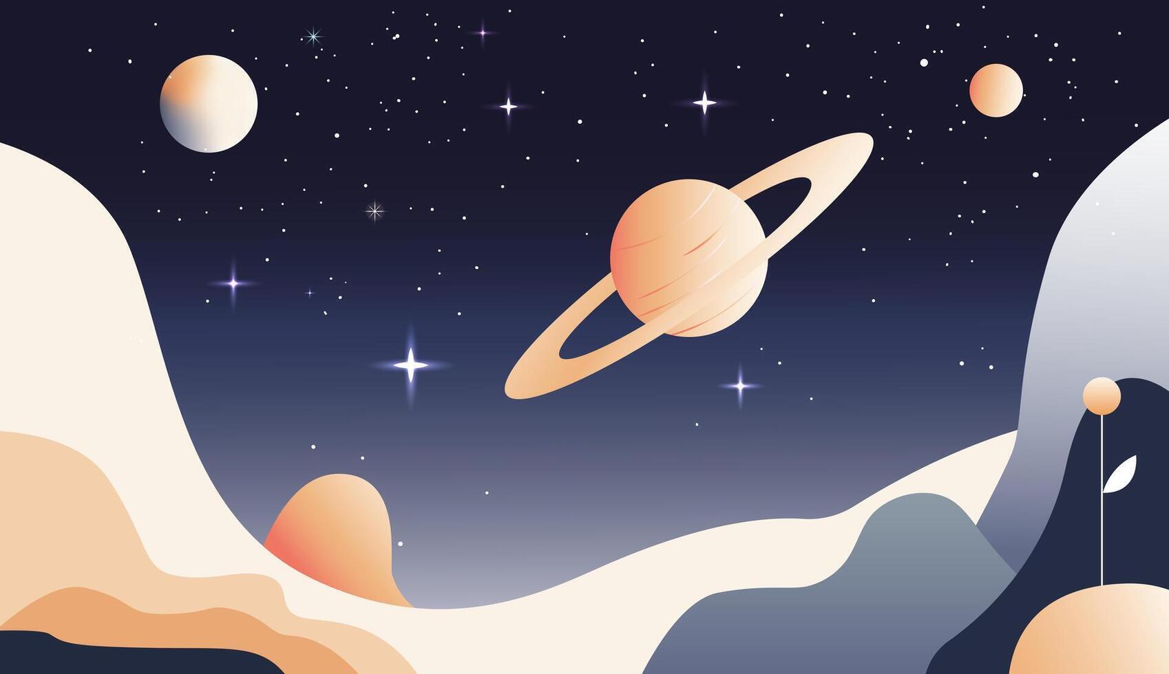 Space scene. Hot surface of the planet. Futuristic space illustration. Fantasy universe with bright stars vector