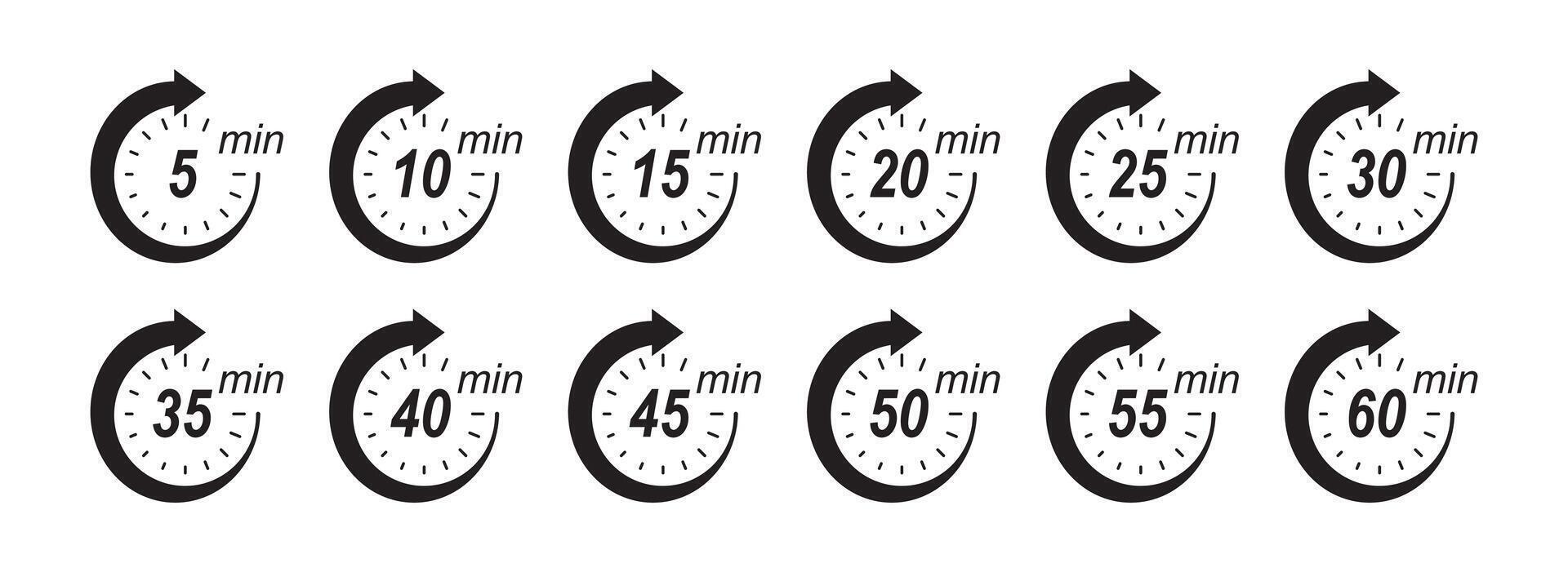 Arrow icons for various time durations from 10 to 50 minutes vector