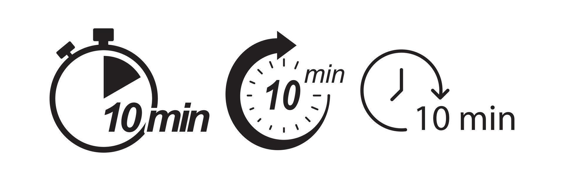 Black style icon set for 10-minute countdown timer vector