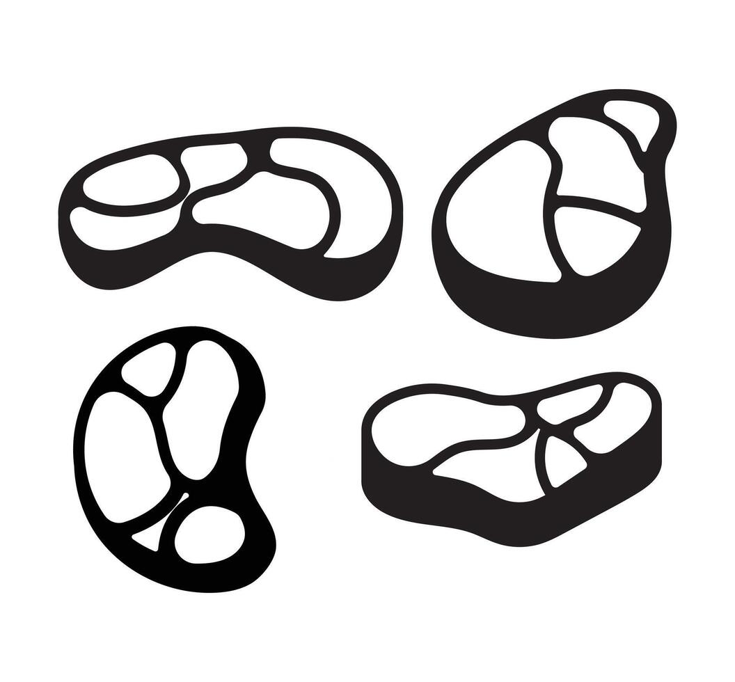 Set of black and white beef steak icons vector