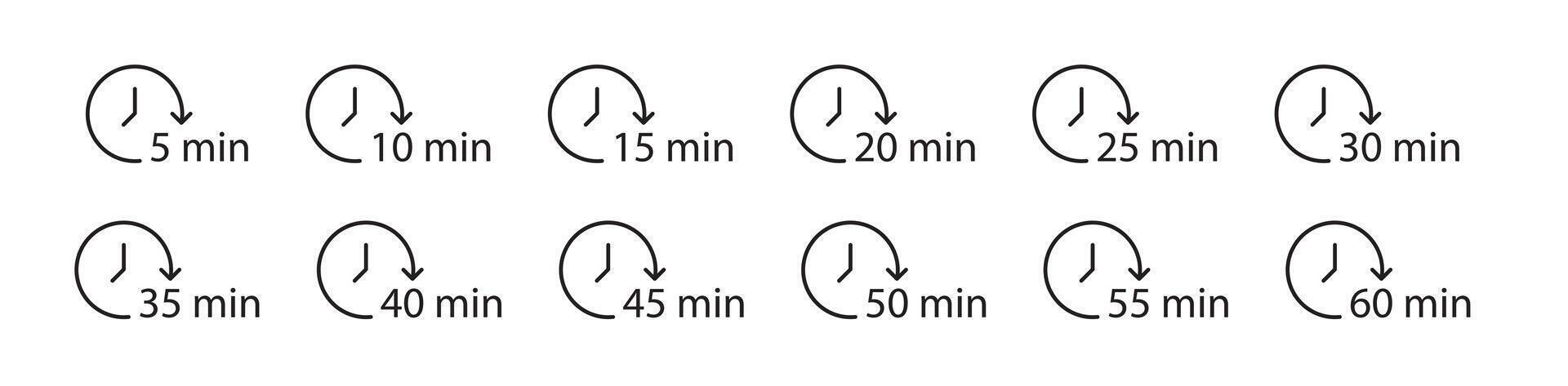 Icon set with various timer durations from 10 to 50 minutes vector