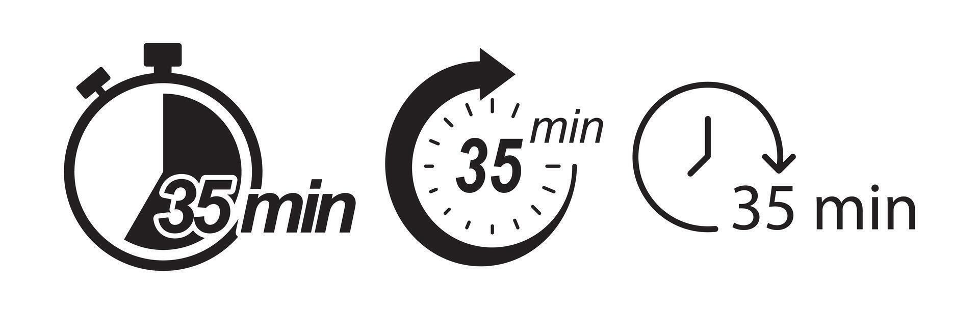 Black icon showing thirty five minutes time vector