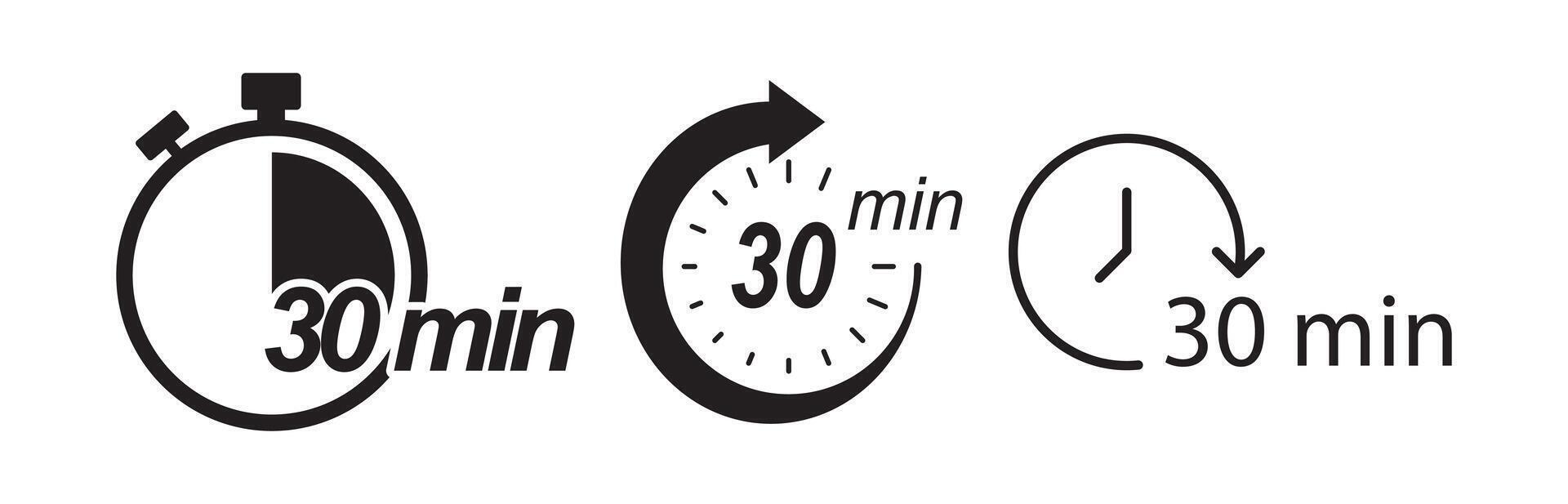 Clock icon showing black thirty minutes time vector