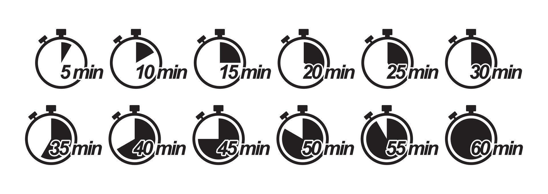 Icon set showing stopwatch with different time durations vector