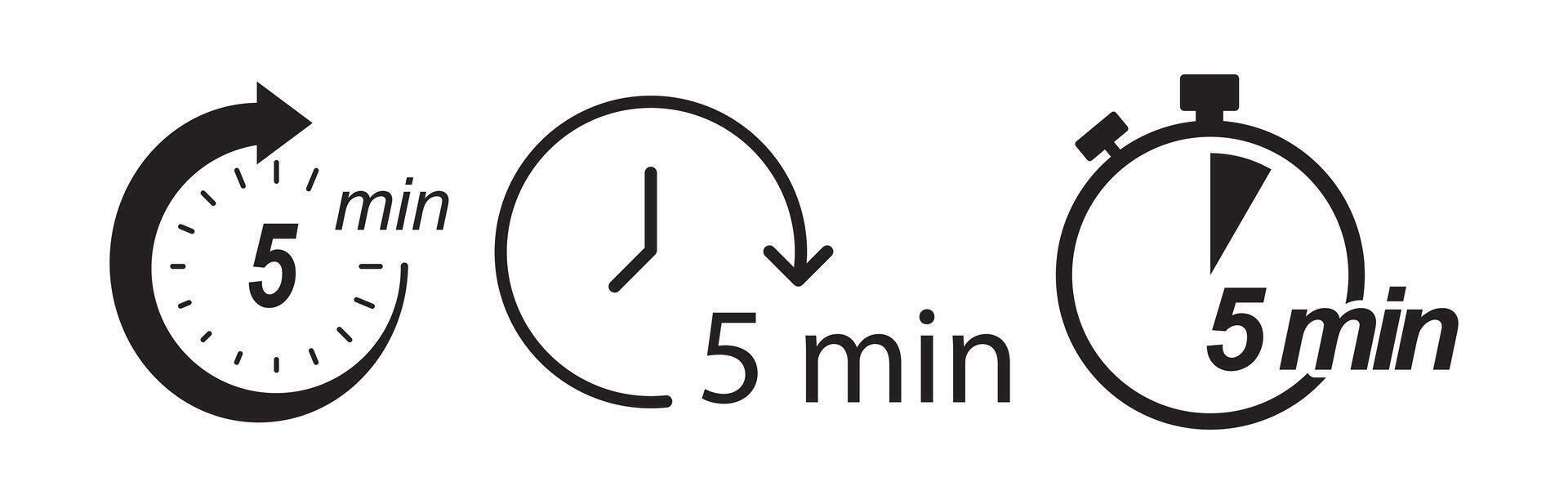 Black style icon set for five minute timer countdown vector