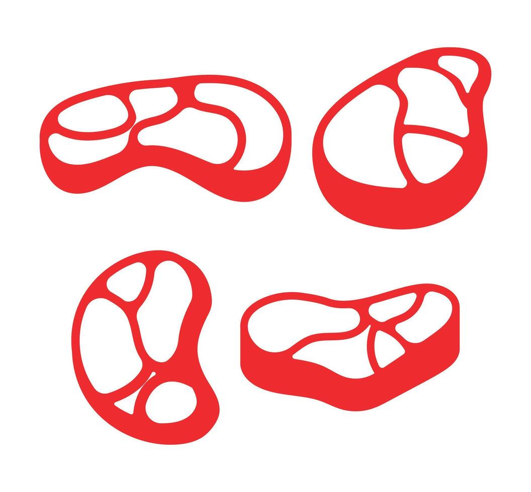 Set of red beef steak raw meat icons vector
