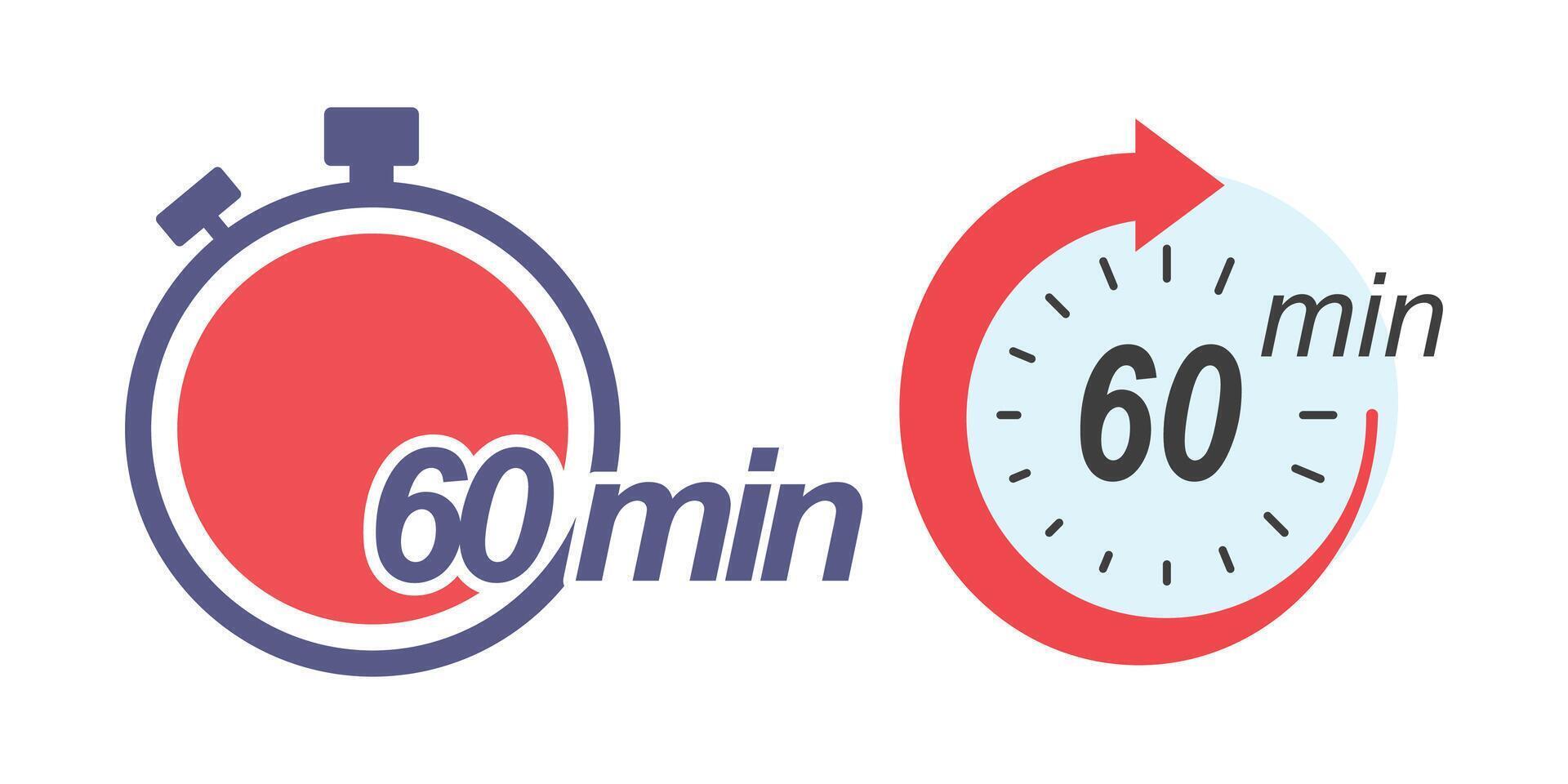Flat style icon showing 60-minute countdown timer vector