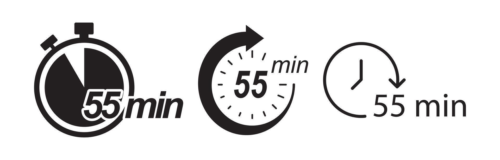 Black clock icon showing fifty five minutes vector
