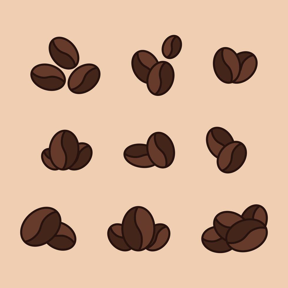 Flat design coffee beans icon set for cafe branding visuals vector