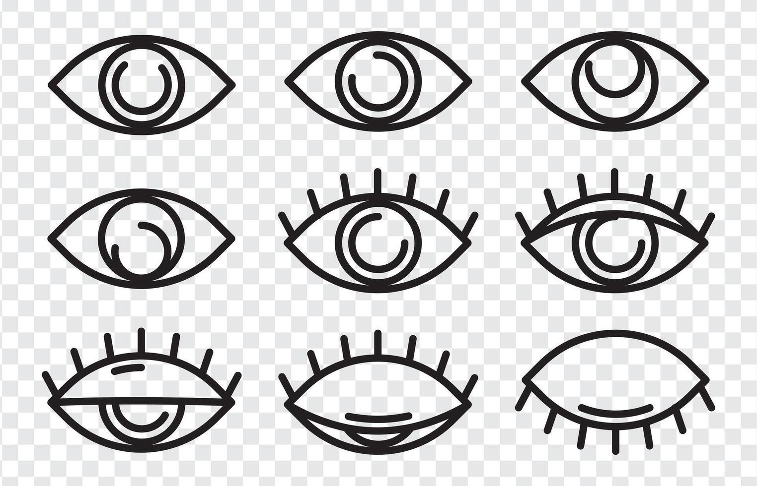 Set of outlined eye icons for view sight interface symbols vector