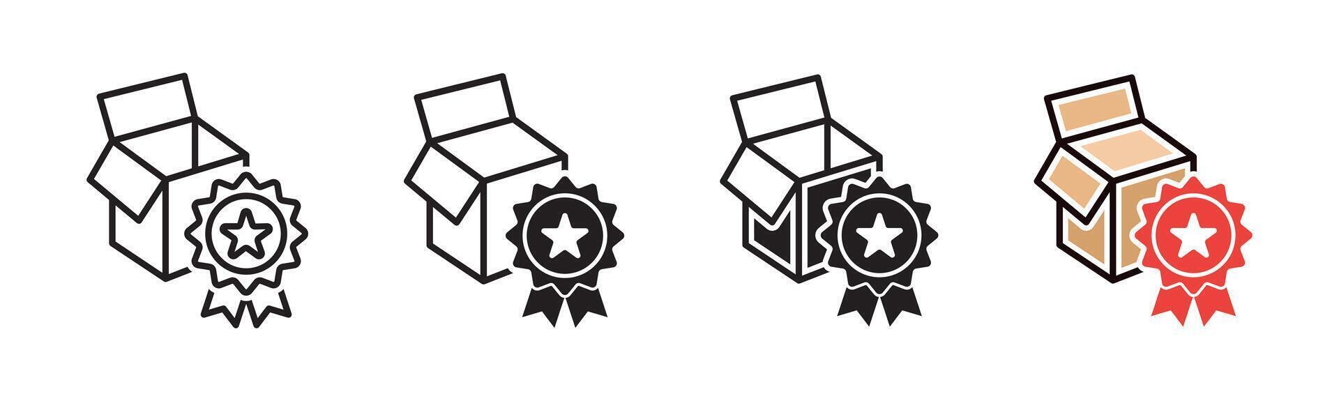 Set of icons representing premium and quality packaging style vector