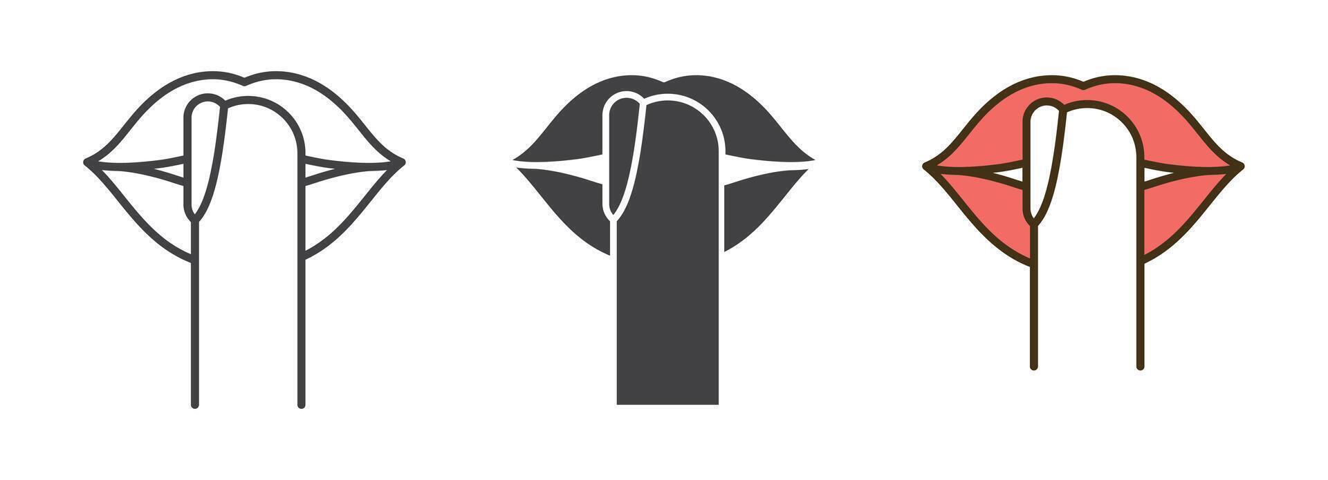 Outlined icon of quiet gesture with finger and lips vector