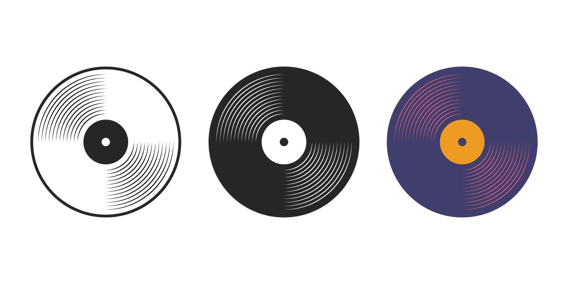 Collection of vinyl disc icons in various styles vector