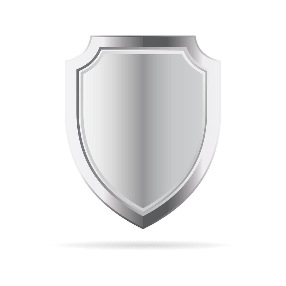 Shiny silver metallic shield icon for protection and security vector
