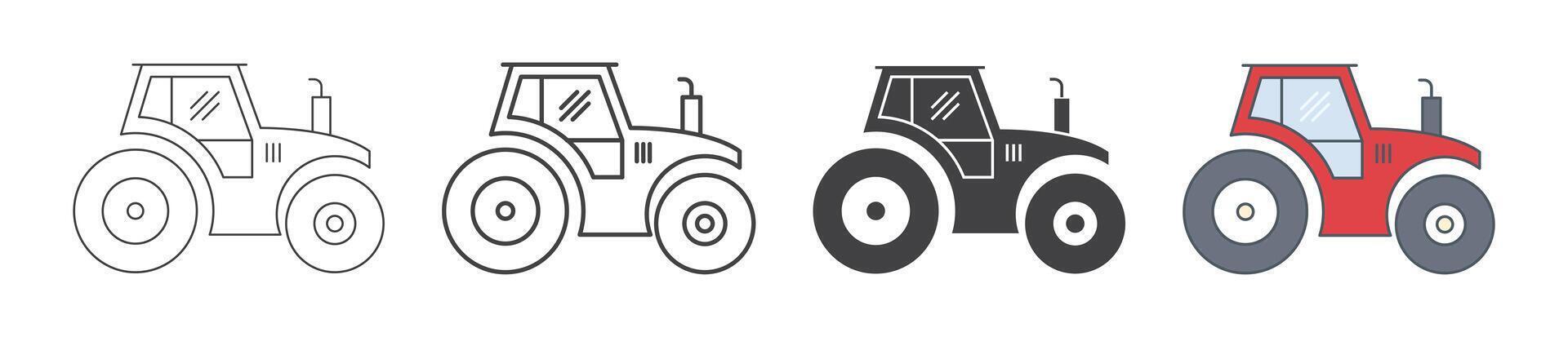 Minimal line style farm tractor icons vector