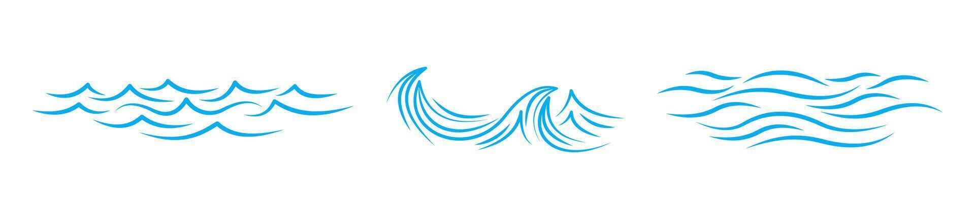 Collection of blue water wave borders design vector